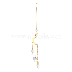 Hanging Crystal Aurora Wind Chimes, with Prismatic Pendant and Moon-shaped Iron Link, for Home Window Chandelier Decoration, Golden, 395x2.5mm(HJEW-Z003-11)