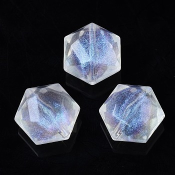 Transparent Acrylic Beads, Glitter Powder, Hexagon, Clear, 15x14x9mm, Hole: 1.5mm, about 390pcs/500g