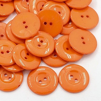 Acrylic Sewing Buttons for Costume Design, Plastic Shirt Buttons, 2-Hole, Dyed, Flat Round, Dark Orange, 25x3mm, Hole: 2mm