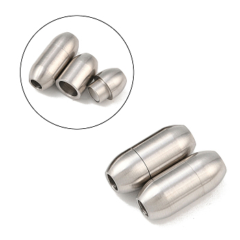 304 Stainless Steel Magnetic Clasps, Magnetic Clasps with Glue-in Ends, Barrel, Stainless Steel Color, 16x7mm, Hole: 3mm