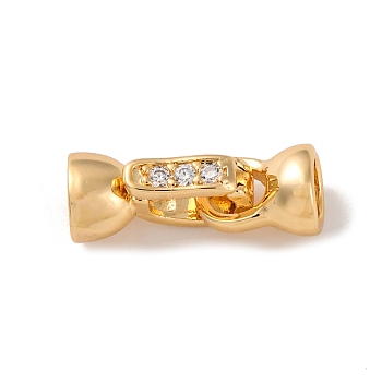 Brass Micro Pave Clear Cubic Zirconia Fold Over Clasps, Nickel Free, Real 18K Gold Plated, 17.5mm