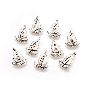 Tibetan Style Alloy Pendants, Sailing Boat Charms, Lead Free, Cadmium Free and Nickel Free, Antique Silver, 13mm wide, 19mm long, hole: 1mm