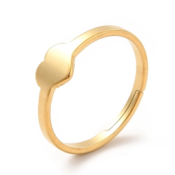 Ion Plating(IP) 201 Stainless Steel Heart Adjustable Ring for Women, Real 18K Gold Plated, US Size 6 1/2(16.9mm)
