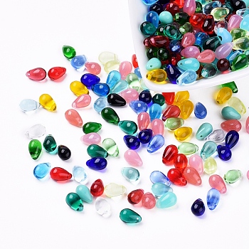 Czech Glass Beads, Transparent & Imitation Opalite, Top Drilled Beads, Teardrop, Mixed Color, 9.5x6mm, Hole: 0.8mm, about 357~363pcs/bag