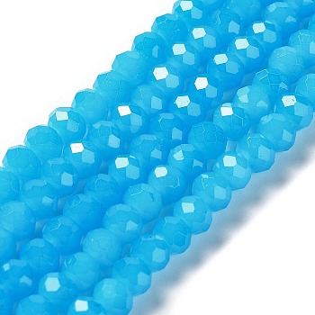 Baking Painted Imitation Jade Glass Bead Strands, Faceted Rondelle, Deep Sky Blue, 10x8mm, Hole: 1mm, about 63~65pcs/strand, 18.90''(48~50cm)