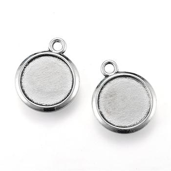 Tibetan Style Alloy Pendant Cabochons Settings, Flat Round, Cadmium Free & Lead Free, Antique Silver, Tray 12mm, 18x14.5x1.5mm, Hole: 2mm, about 800pcs/1000g
