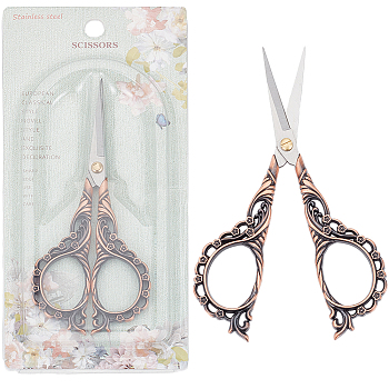 1Pc Peach Blossom Stainless Steel Scissors, Embroidery Scissors, Sewing Scissors, with Zinc Alloy Handle, Red Copper, 112x45mm