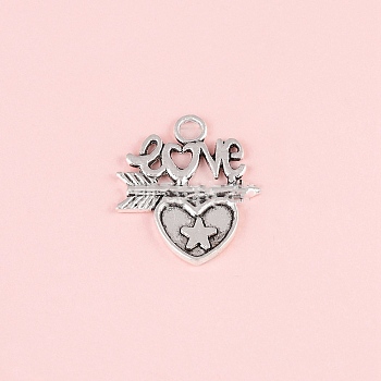 Valentine's Day Tibetan Style Alloy Pendants, Heart, Antique Silver, 23.5x21mm