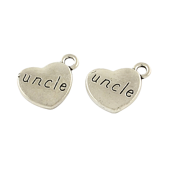 Tibetan Style Carved Word Uncle Alloy Heart Pendants, Cadmium Free & Lead Free, Antique Silver, 18x15x3mm, Hole: 3mm, about 208pcs/500g