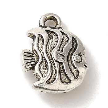 Tibetan Style Alloy Pendants, Cadmium Free & Lead Free, Fish Charms, Antique Silver, 17x13x5mm, Hole: 1.5mm