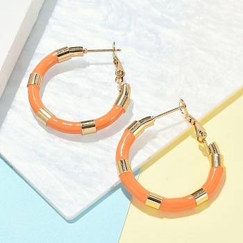 PVD Vacuum Plating 201 Stainless Steel Enamel Hoop Earrings for Women, with 304 Stainless Steel Pins, Real 18K Gold Plated, Mixed Color, 30x4mm, Pin: 1mm