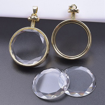 Alloy Locket Pendants, with Glass, DIY Accessories for Jewelry Pendants Making, Round, 46x33x13mm