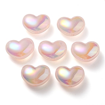 UV Plating Rainbow Iridescent Imitation Jelly Acrylic Beads, Heart, Pink, 16x21x11mm, Hole: 2mm
