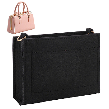 Non-Woven Frabic Handbags, Felt Shoulder Bags, with Iron Clasps, Rectangle, Black, 11.7x16.8x4.8cm