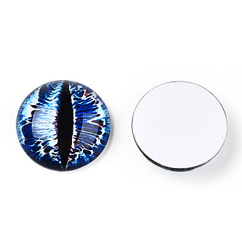 Glass Cabochons, Half Round with Evil Eye, Vertical Pupil, Medium Blue, 20x6.5mm