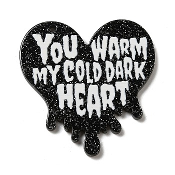 Acrylic Pendants, Valentine's Day Theme, YOU WARM MY COLD DARK HEART, Heart, 37x35.5x2.2mm, Hole: 1.6mm