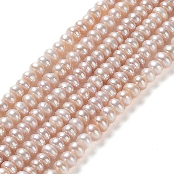 Natural Cultured Freshwater Pearl Beads Strands, Grade 5A, Rondelle, PeachPuff, 3.5~4x2~3mm, Hole: 0.7mm, about 141~145pcs/strand, 15.43''(39.2cm)