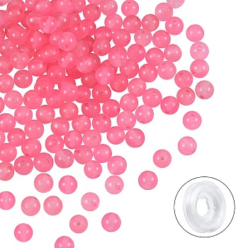 DIY Jewelry Bracelet Making Kits, 200Pcs 6mm Dyed Round Natural White Jade Beads and Flat Elastic Thread, Pearl Pink, 6mm, Hole: 1mm, 200pcs/box
