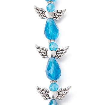Angel Fairy Shape Electroplate Glass Beads Strands, with Tibetan Style Alloy Wing Beads, Sky Blue, 26~28x18~26x10mm, Hole: 0.8mm, about 4pcs/strand, 3.858~4.09''(9.8~10.4cm)