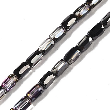 Electroplate Glass Beads Strands, Half Plated, Faceted, Column, Black, 6.5x4mm, Hole: 0.8mm, about 80pcs/strand, 20.08''(51cm)