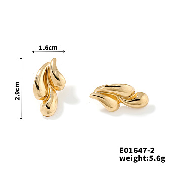 Shiny Teardrop Stud Earrings for Women, Elegant and Versatile Ear Jewelry, Golden, 29x16mm