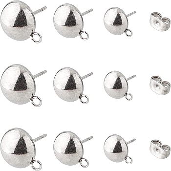 Unicraftale 304 Stainless Steel Stud Earring Findings, with Loop, Dome/Half Round, Mixed Color, 36pcs/box