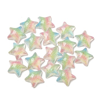 Luminous Transparent Resin Decoden Cabochons, Glow in the Dark Star with Glitter Powder, Colorful, 9.5x10x3mm