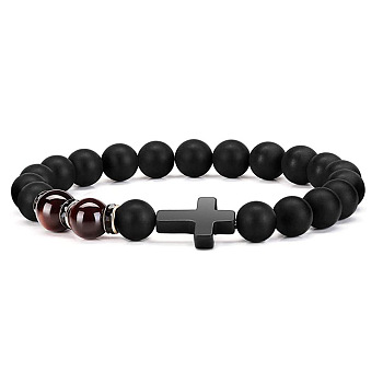 Bohemian Tiger Eye Stone Bracelet Cross Natural Stone Beads Vintage Matte Bead Bracelet