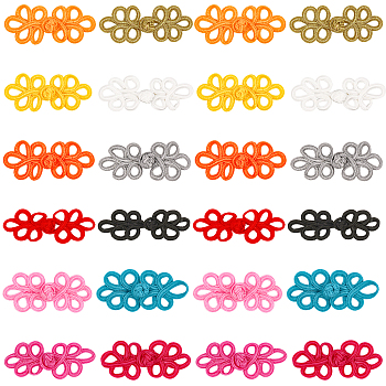 Nbeads 36pairs 9 colors Handmade Chinese Frogs Knots Buttons Sets, Polyester Button, Mixed Color, 31x79x9.4mm, 4pairs/color