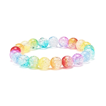 Rainbow Acrylic Round Beaded Stretch Bracelet for Women, Colorful, Beads: 10mm, Inner Diameter: 2-1/4 inch(5.8cm)