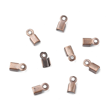 Iron Folding Crimp Ends, Fold Over Crimp Cord Ends, Red Copper, 6x3x2.3mm, Hole: 1.2mm, About 10000pcs/bag