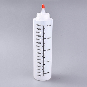 Polyethylene(PE) Squeeze Bottles, with Scale & Red Tip Cap, for Ketchup, Sauces, Paint and More, White, 23.8x5.8cm, Capacity: 450ml