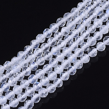 Natural Rainbow Moonstone Beads Strands, Grade A+, Round, Faceted, 2.5mm, Hole: 0.5mm, about 180pcs/strand, 15.35 inch(39cm)
