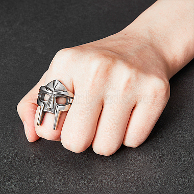 Titanium Steel Gothic Mask Finger Ring for Men Women(RJEW-WH0001-12B)-4