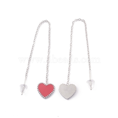 Aretes colgantes de cadena larga con corazón esmaltado(EJEW-A067-01P-B)-2