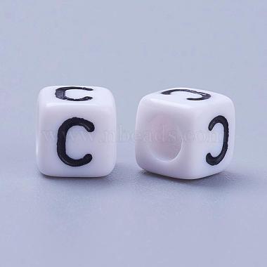 Letter C Cube White Acrylic Beads(X-PL37C9308-C)-2