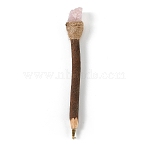 Rustic Wood Ballpoint Pen with Raw Natural Rose Quartz, for Divination Witchy Decor, 159~166x23~25x17~20mm(AJEW-C048-02A)