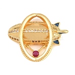 Brass Micro Pave Cubic Zirconia Pendants, with Enamel, Airship Shape Charms, Cadmium Free & Lead Free, Rack Plating, Long-Lasting Plated, Real 18K Gold Plated, Camellia, 23x28.5x8.5mm, Hole: 2x3mm(CU-CBAB3AD-05G-01)