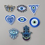 Computerized Embroidery Cloth Iron on/Sew on Patches, Costume Accessories, Appliques, Evil Eyes, Mixed Color, 36~84x56~65x1~2mm, 8pcs/set(PATC-WH0026-02B)