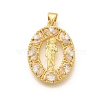 Religion Themed Rack Plating Brass Micro Pave Cubic Zirconia Pendants, Long-Lasting Plated, Lead Free & Cadmium Free, Mixed Shape Charms, Oval, 27.5x20x4mm, Hole: 5x3mm(KK-L226-007G-20)