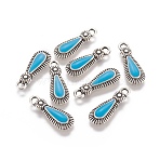 Alloy Enamel Pendant, Teardrop, Antique Silver, Deep Sky Blue, 21x7.6x2.5mm, Hole: 2mm(PALLOY-I140-01AS)