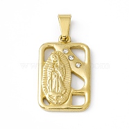 Vacuum Plating 304 Stainless Steel Pendants, with Crystal Rhinestone, Rectangle with Virgin Mary, Golden, 24x15x2.5mm, Hole: 6.5x3mm(STAS-A062-19G)