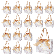 Rectangle Paper Wrapping Handle Bags with Ribbon, Hot Stamping Thank You Gift Bag for Wedding Party Supplies, White, Finished Product: 14x12x6cm(CARB-WH0001-07B)