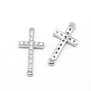 Latin Sideways Cross Brass Micro Pave Cubic Zirconia Links, Clear, Cadmium Free & Nickel Free & Lead Free, Real Platinum Plated, 17x9x2mm, Hole: 1mm(ZIRC-E010-04P)