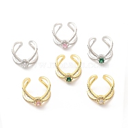 Rack Plating Brass Micro Pave Cubic Zirconia Cuff Rings, Cadmium Free & Lead Free, Long-Lasting Plated, Mixed Color, Mixed Color, US Size 6, 6~13.5mm, Inner Diameter: 16.5mm(RJEW-E064-20)