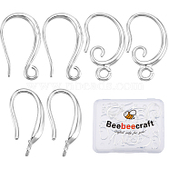 30Pcs 3 Styles Rack Plating Eco-friendly Brass Earring Hooks, Ear Wire, with Loops, 925 Sterling Silver Plated, 16~19x1.5~2.5mm, Hole: 1.5~2mm, Pin: 0.5~1mm, 10Pcs/style(KK-BBC0010-18S)