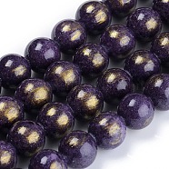 Natural Mashan Jade Beads Strands, with Gold Foil, Dyed, Round, Indigo, 8mm, Hole: 1mm, about 50pcs/strand, 15.75 inch(40cm)(G-F670-A25-8mm)