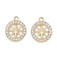 UV Plating Alloy Pendants, with Rhinestone, Lead Free & Cadmium Free, Flat Round Star, Golden, 22x17x3mm, Hole: 3mm(FIND-M018-10G)