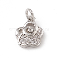Brass Micro Pave Cubic Zirconia Charms, with Jump Rings, Flower Charm, Platinum, 11x9x2.6mm, Hole: 3mm (ZIRC-F132-66P)