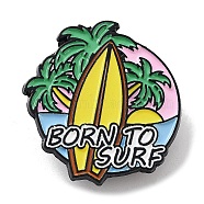 Summer Vacation Series Surfboard with Coconut Tree Alloy Enamel Pin Brooch, for Backpack Clothes, Yellow, 32.5x30x1.4mm(JEWB-C029-09A)